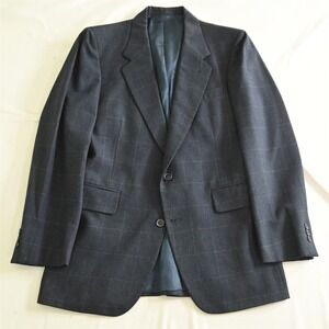 Vtg Alberto Giani 40R Blue Windowpane Flannel Wool Sport Coat Blazer Suit Jacket